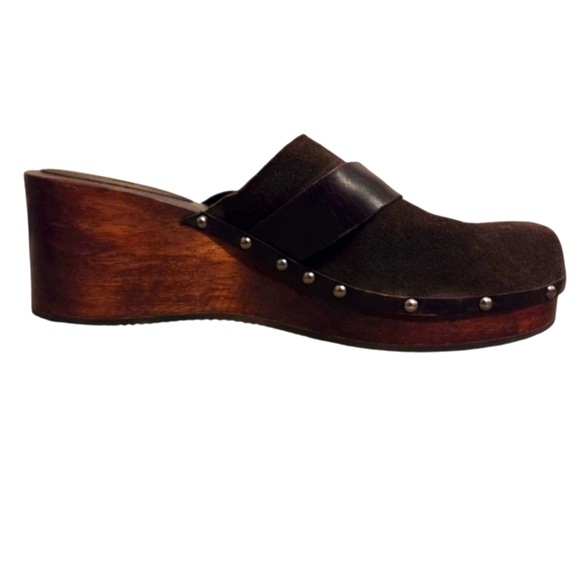 Vintage Y2k 90's American Eagle Wooden Heel Clog Leather Women's Size 10 Brown - Picture 7 of 10